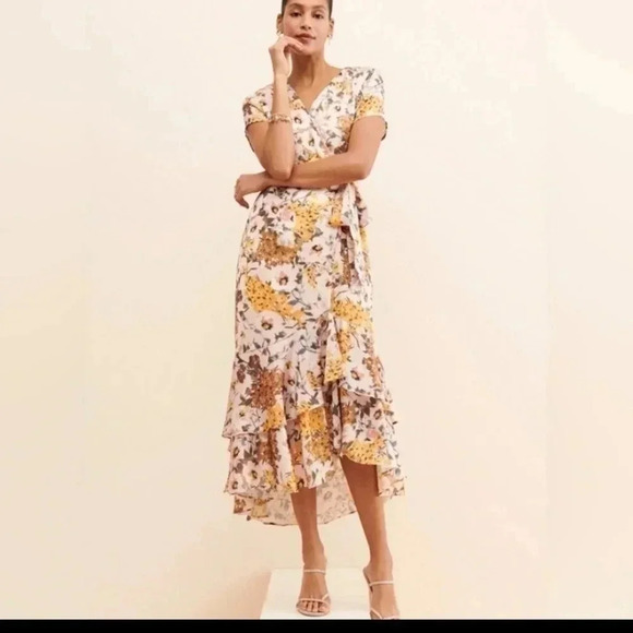 BHLDN Vone Batara Floral Wrap Dress Spring Summer Maxi Short Sleeve(6) - Picture 1 of 11